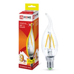 Лампа сд LED-СВЕЧА НА ВЕТРУ-deco 9Вт 230В Е14 3000К 810Лм прозрачная IN HOME