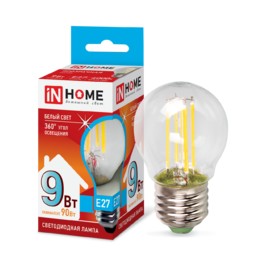 Лампа сд LED-ШАР-deco 9Вт 230В Е27 4000К 810Лм прозрачная IN HOME