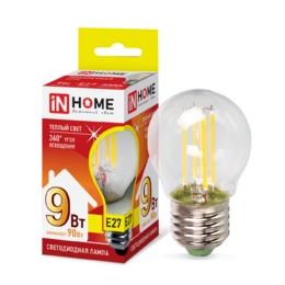 Лампа сд LED-ШАР-deco 9Вт 230В Е27 3000К 810Лм прозрачная IN HOME