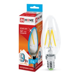 Лампа сд LED-СВЕЧА-deco 9Вт 230В Е14 4000К 810Лм прозрачная IN HOME