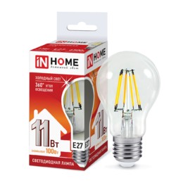 Лампа сд LED-A60-deco 11Вт 230В Е27 6500К 990Лм прозрачная IN HOME