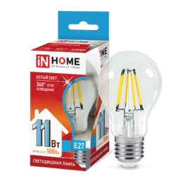 Лампа сд LED-A60-deco 11Вт 230В Е27 4000К 990Лм прозрачная IN HOME
