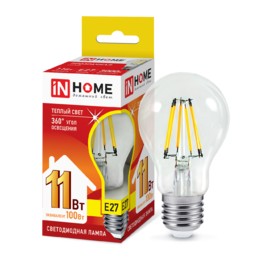 Лампа сд LED-A60-deco 11Вт 230В Е27 3000К 990Лм прозрачная IN HOME