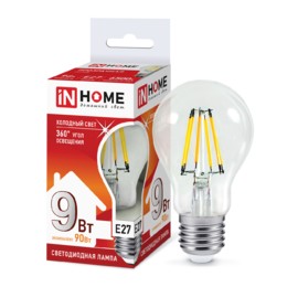 Лампа сд LED-A60-deco 9Вт 230В Е27 6500К 810Лм прозрачная IN HOME