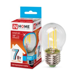 Лампа сд LED-ШАР-deco 7Вт 230В Е27 4000К 630Лм прозрачная IN HOME
