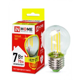 Лампа сд LED-ШАР-deco 7Вт 230В Е27 3000К 630Лм прозрачная IN HOME