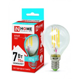 Лампа сд LED-ШАР-deco 7Вт 230В Е14 4000К 630Лм прозрачная IN HOME