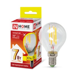 Лампа сд LED-ШАР-deco 7Вт 230В Е14 3000К 630Лм прозрачная IN HOME