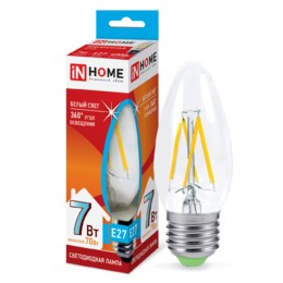 Лампа сд LED-СВЕЧА-deco 7Вт 230В Е27 4000К 630Лм прозрачная IN HOME