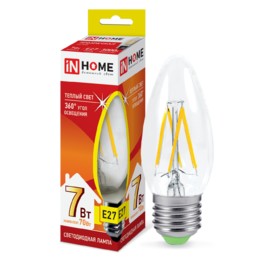 Лампа сд LED-СВЕЧА-deco 7Вт 230В Е27 3000К 630Лм прозрачная IN HOME