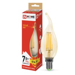 Лампа сд LED-СВЕЧА НА ВЕТРУ-deco 7Вт 230В Е14 3000К 630Лм золотистая IN HOME