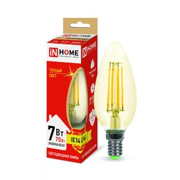 Лампа сд LED-СВЕЧА-deco 7Вт 230В Е14 3000К 630Лм золотистая IN HOME