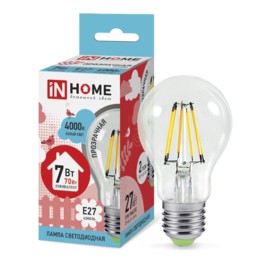 Лампа сд LED-A60-deco 7Вт 230В Е27 4000К 630Лм прозрачная IN HOME